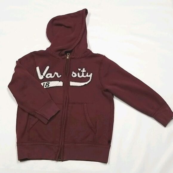 🎁5/$25 Joe Fresh Hoodie Boy Size 4 Varsity Burgundy Distressed Full Zip - Picture 1 of 7